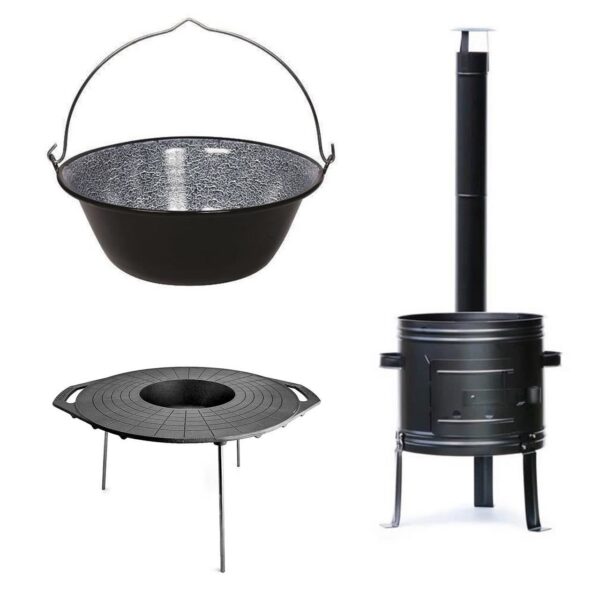Soba, cu ceaun emailat 30 L, disc fonta 52 cm, burlan, cot, 50x67 cm - imagine 1
