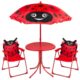 Set mobilier gradina/terasa pentru copii, pliabil, rosu, model buburuza, 1 masa cu umbrela, 2 scaune, Melisenda