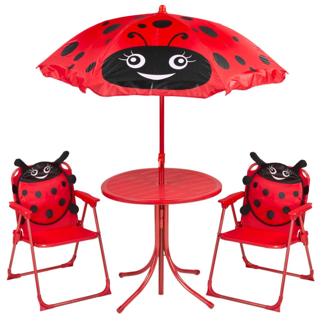 11763060_big.jpg Set mobilier gradina/terasa pentru copii, pliabil, rosu, model buburuza, 1 masa cu umbrela, 2 scaune, Melisenda - imagine 1