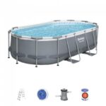 Piscina structura metalica, ovala, cu filtru, scara, gri, 427x250x100 cm, Bestway Power Steel