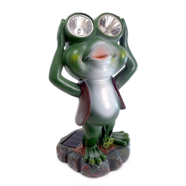 Decoratiune gradina, polirasina, lampa solara, broasca, 14x12x25 cm - imagine 1