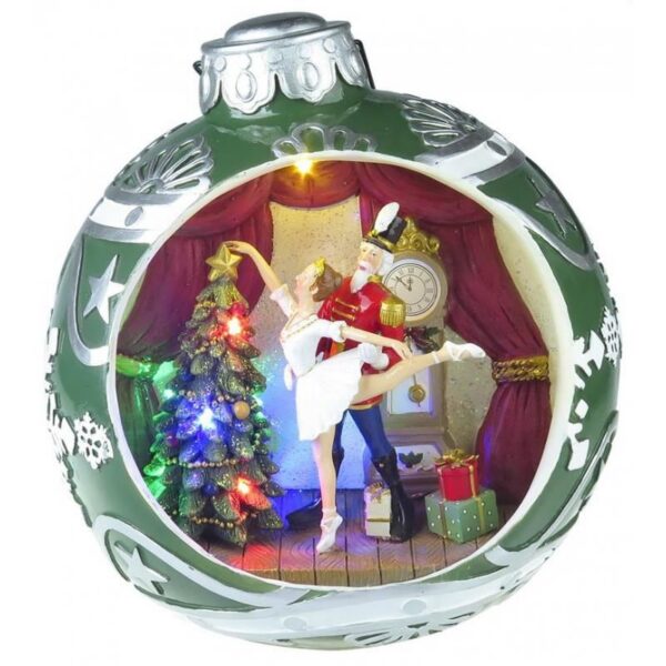 Decoratiune Craciun muzicala, glob de brad cu balerina, LED multicolor, 3xAA, 30.5x26.5 cm - imagine 1