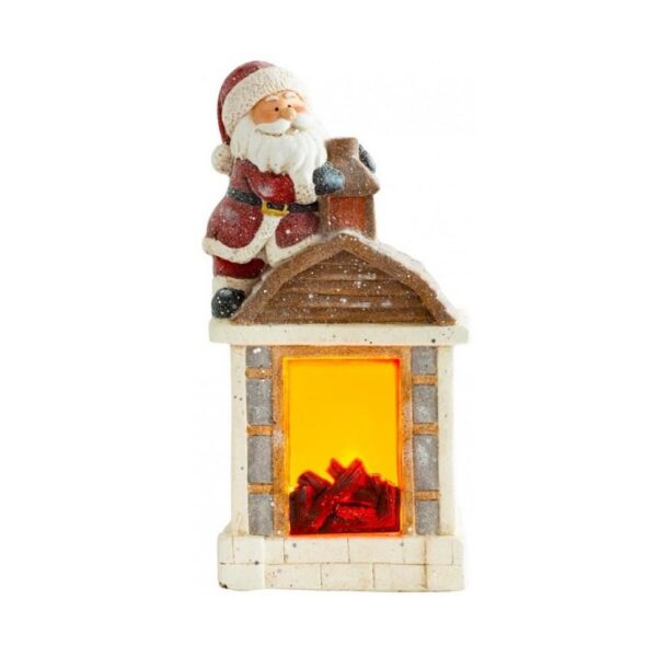 Decoratiune Craciun, ceramica, Mos Craciun cu semineu, LED, 3xAA, 27.5x19x51 cm - imagine 1