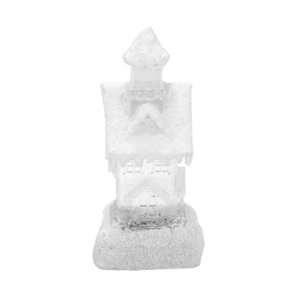 Decoratiune Craciun, PE, casa cu sclipici, LED, 2xAA, 9.5x9.5x25.5 cm - imagine 1