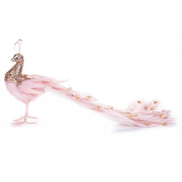 11763440_big.jpg Decoratiune Craciun, paun, roz cu sclipici, 50x20x23 cm - imagine 1