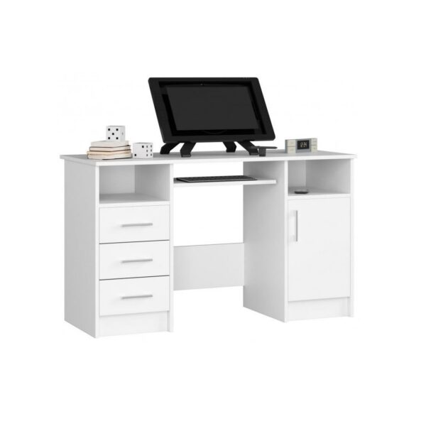 11764238_big.jpg Birou calculator, placa laminata, 3 sertare, 5 rafturi, alb, 124x52x74 cm, Ana - imagine 1