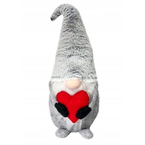 11764465_big.jpg Decoratiune Craciun, pitic gri cu inima rosie, 48 cm - imagine 1