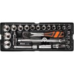 Set capete tubulare scurte cu cheie, sertar TIP A (385x150 mm) pentru dulap mobil, 1/2", 8-32 mm, 25 elemente, RICHMANN EXCLUSIVE