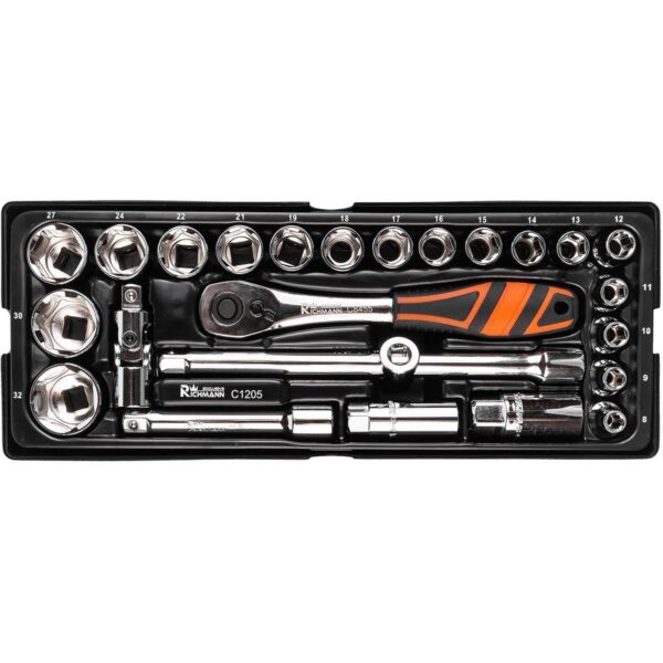 11764927_big.jpg Set capete tubulare scurte cu cheie, sertar TIP A (385x150 mm) pentru dulap mobil, 1/2", 8-32 mm, 25 elemente, RICHMANN EXCLUSIVE - imagine 1