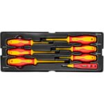 Set surubelnite izolate, late si cruce, cu creion de faza, sertar TIP A (385x150 mm) pentru dulap mobil, PH0-2, 3-5.5 mm, 60-125 mm, 7 elemente, RICHMANN EXCLUSIVE