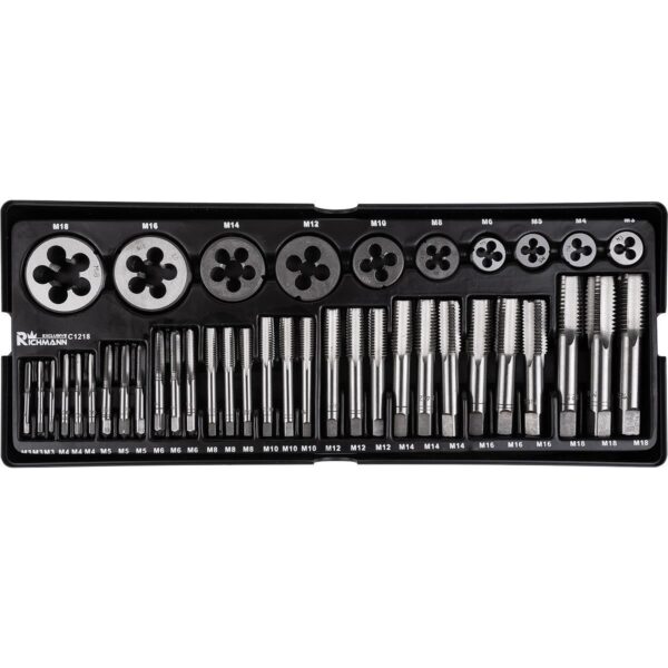 Set filiere cu tarozi, sertar TIP A (385x150 mm) pentru dulap mobil, M3-M18, 40 elemente, RICHMANN EXCLUSIVE - imagine 1