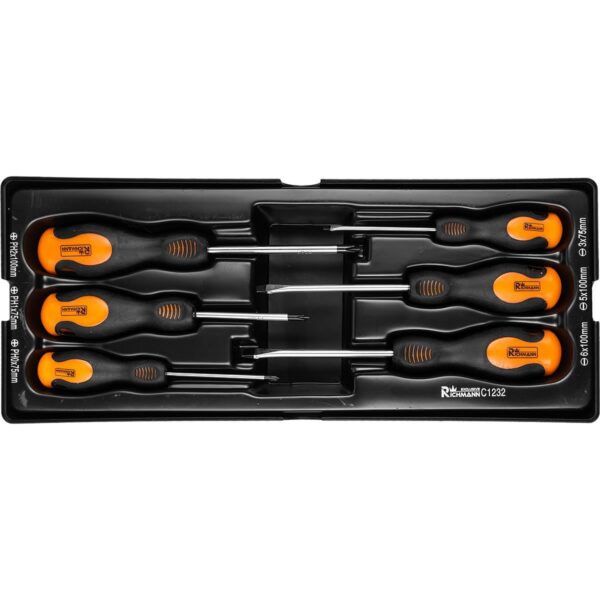 Set surubelnite late si cruce, sertar TIP A (385x150 mm) pentru dulap mobil, PH0-2, 3-6 mm, 75-100 mm, 6 buc, RICHMANN - imagine 1