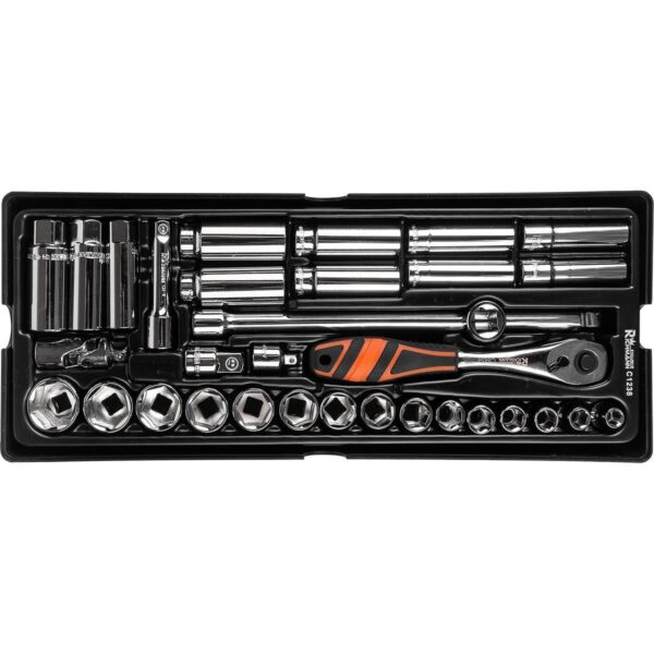 Set capete tubulare cu cheie, sertar TIP A (385x150 mm) pentru dulap mobil, 3/8", 8-24 mm, 33 elemente, RICHMANN EXCLUSIVE - imagine 1