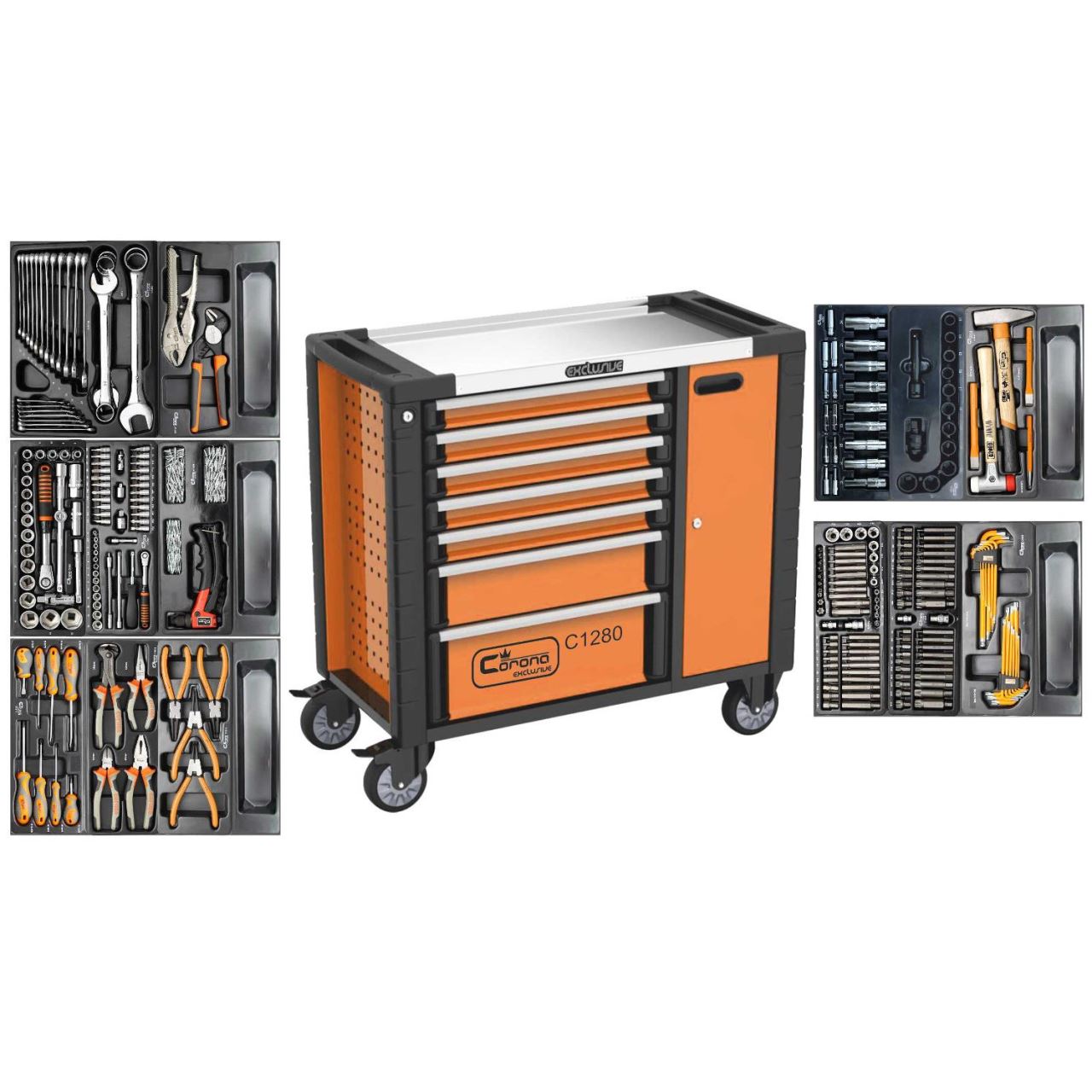 11764979_big.jpg Dulap mobil pentru unelte, 7 sertare + spatiu lateral cu usa, 970x927x465 mm, contine 14 seturi de unelte, 268 elemente, RICHMANN EXCLUSIVE - imagine 1