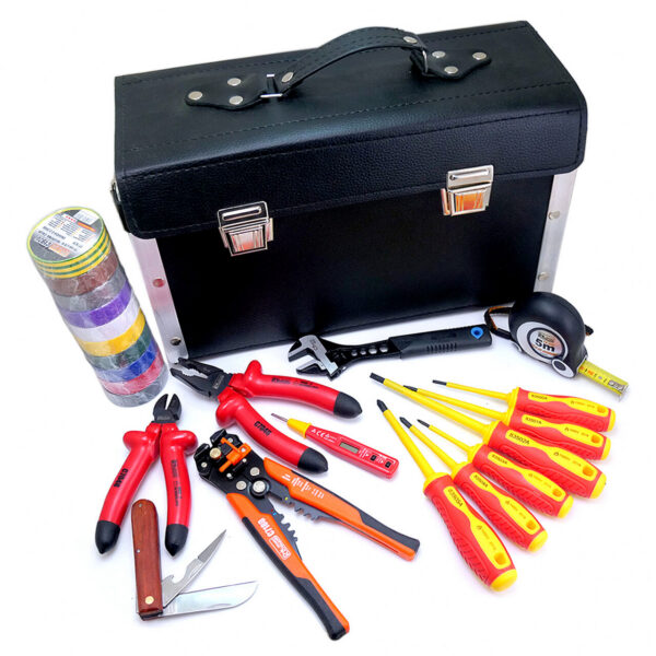11765083_big.jpg Trusa 24 scule pentru electrician 1000V + geanta din piele transport si depozitare - imagine 1