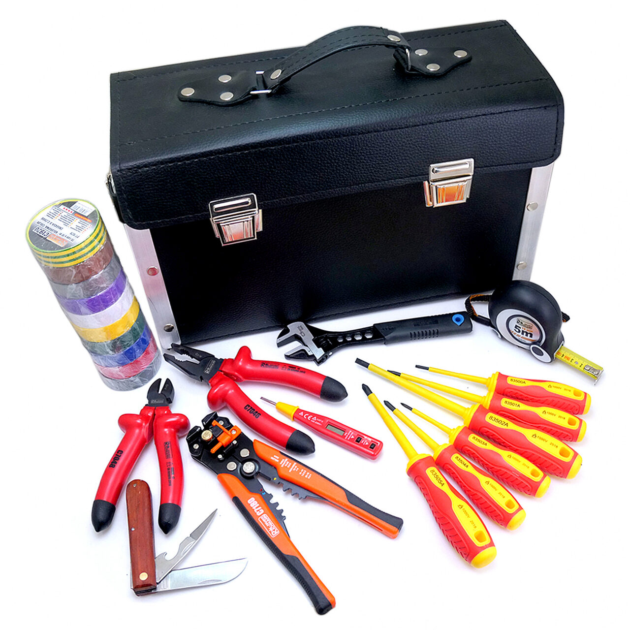 11765083_big.jpg Trusa 24 scule pentru electrician 1000V + geanta din piele transport si depozitare - imagine 1