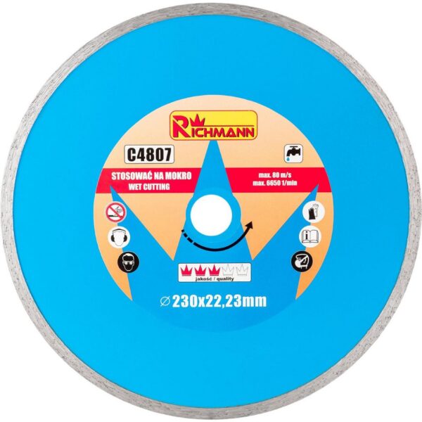 Disc diamantat, placi ceramice, taiere umeda, 230 mm/22.23 mm, Richmann - imagine 1