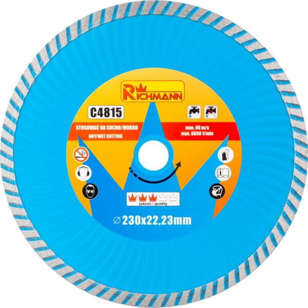 11765363_big.jpg Disc diamantat turbo, beton, taiere umeda si uscata, 230 mm/22.23 mm, Richmann - imagine 1