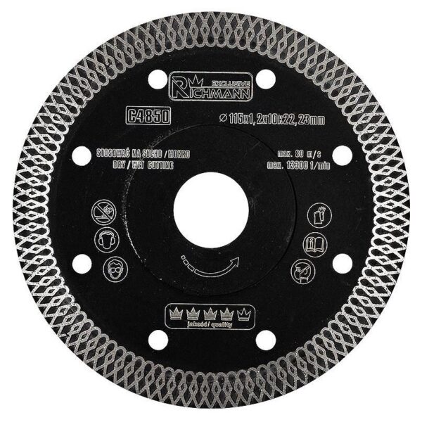 Disc diamantat turbo subtire, placi ceramice, taiere umeda si uscata, 115 mm/22.23 mm, Richmann Exclusive - imagine 1