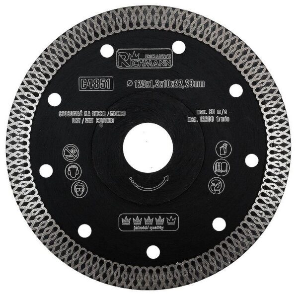 Disc diamantat turbo subtire, ceramica, taiere umeda si uscata, 125 mm/22.23 mm, Richmann Exclusive - imagine 1
