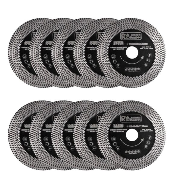 Disc diamantat turbo subtire, dublu segmentate, placi ceramice, taiere umeda si uscata, set 10 buc, 125x22.23x1.3 mm, Richmann Exclusive - imagine 1
