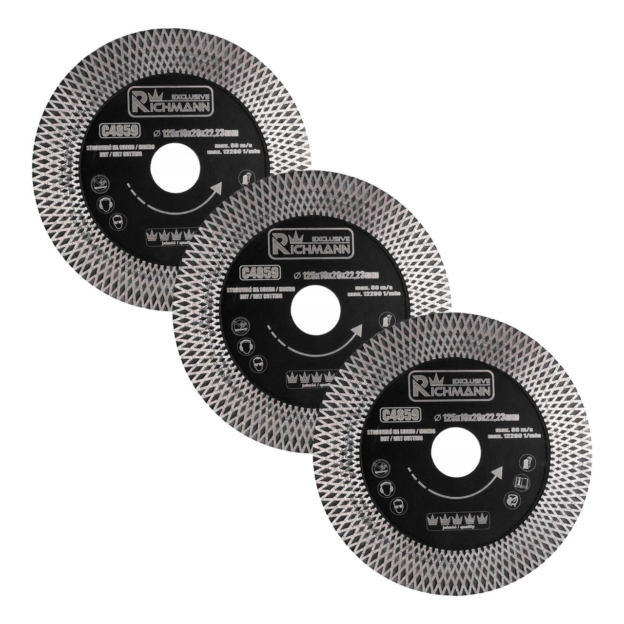 11765390_big.jpg Disc diamantat turbo subtire, dublu segmentate, placi ceramice, taiere umeda si uscata, set 3 buc, 125x22.23x1.3 mm, Richmann Exclusive - imagine 1