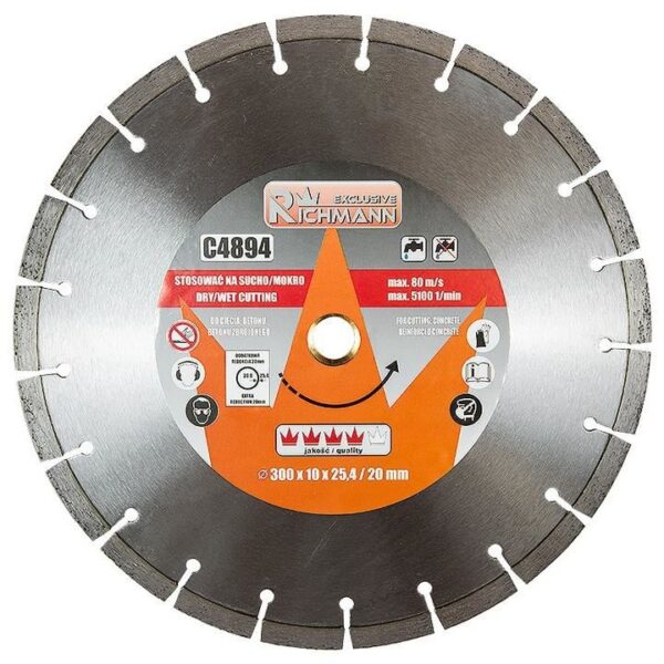 Disc diamantat segmentat, beton, taiere umeda si uscata, 300 mm/25.4 mm, Richmann Exclusive - imagine 1