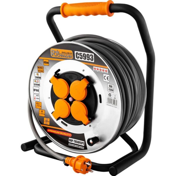 Prelungitor electric industrial, pe tambur, 3x2.5 mm², IP44, 40 m, Richmann Exclusive - imagine 1