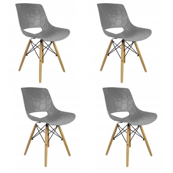 Set 4 scaune stil scandinav, PP, lemn, max 100 kg, gri,  45x55x78 cm, Lars - imagine 1