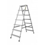 Scara aluminiu, 2 tronsoane, 6 trepte, platforma, max 125 kg, 1.46 m, Drabest