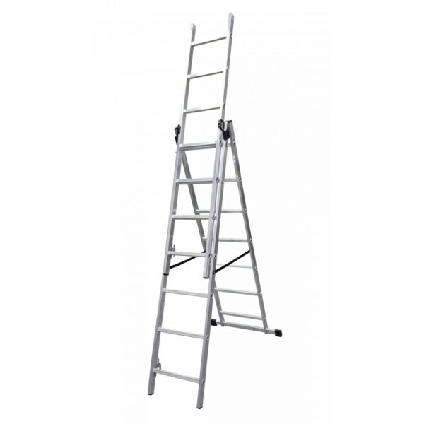 Scara aluminiu, 3 tronsoane, 7 trepte, max 150 kg, 4.23 m, Drabest - imagine 1