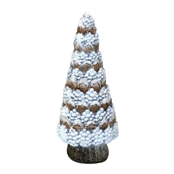 Decoratiune Craciun, ceramica, brad, alb si maro, LED, 3xAA, 17.5x17.5x42 cm - imagine 1