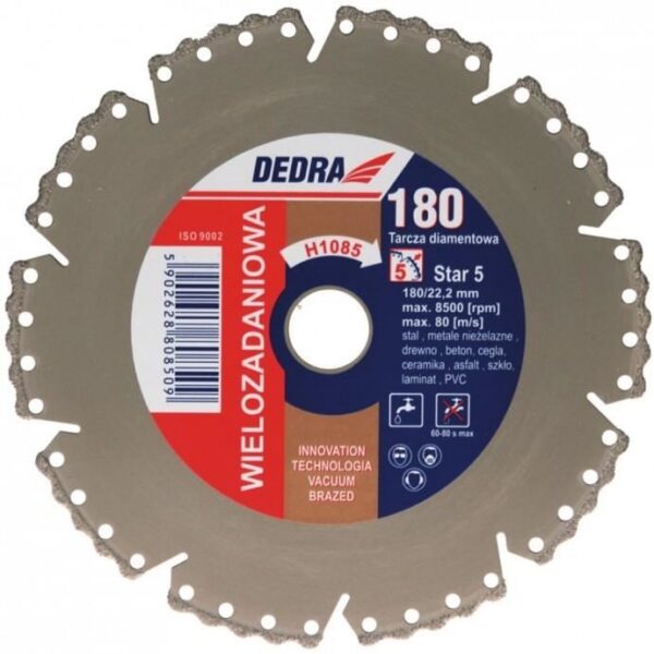 Disc diamantat segmentat, beton, taiere umeda si uscata, 180 mm, Dedra - imagine 1
