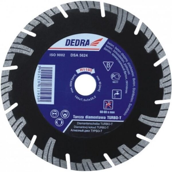 11767778_big.jpg Disc diamantat segmentat, beton armat, taiere umeda si uscata, 230 mm, Dedra - imagine 1