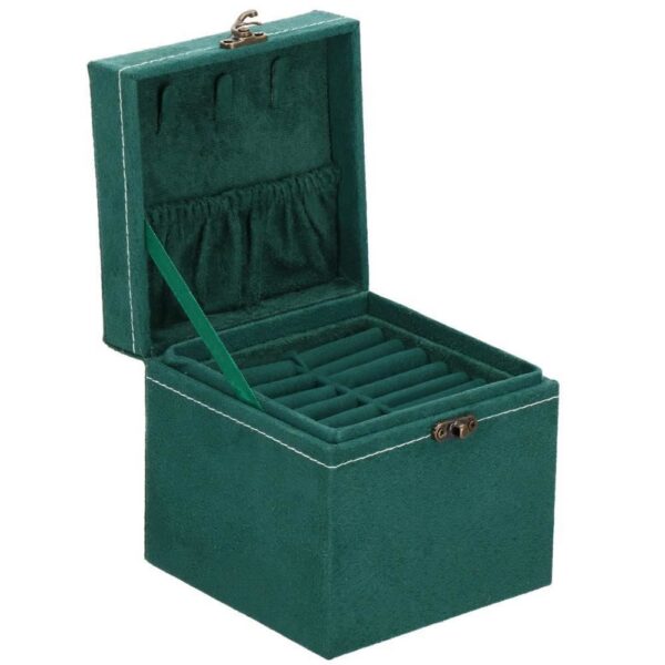 Cutie pentru bijuterii, catifea, verde, 12x12x12 cm, Springos - imagine 1
