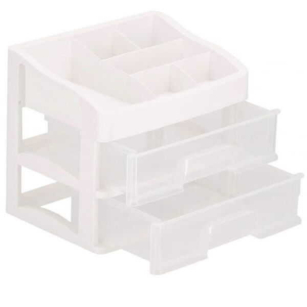 Organizator cosmetice, plastic, 3 niveluri, 2 sertare, alb, 30x25x34 cm, Springos - imagine 1