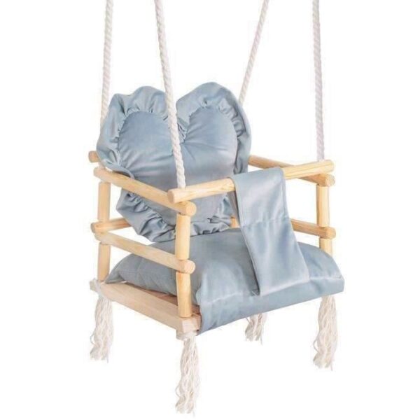 Leagan pentru copii, lemn, perna inima albastru deschis, 33.4x34.5x25 cm, Springos - imagine 1