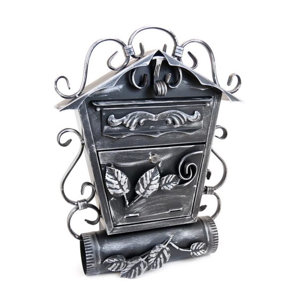 Cutie postala, cu loc pentru ziar oblic, elemente forjate, argintiu, format B5, 38x12.5x51.5 cm, Damech - imagine 1