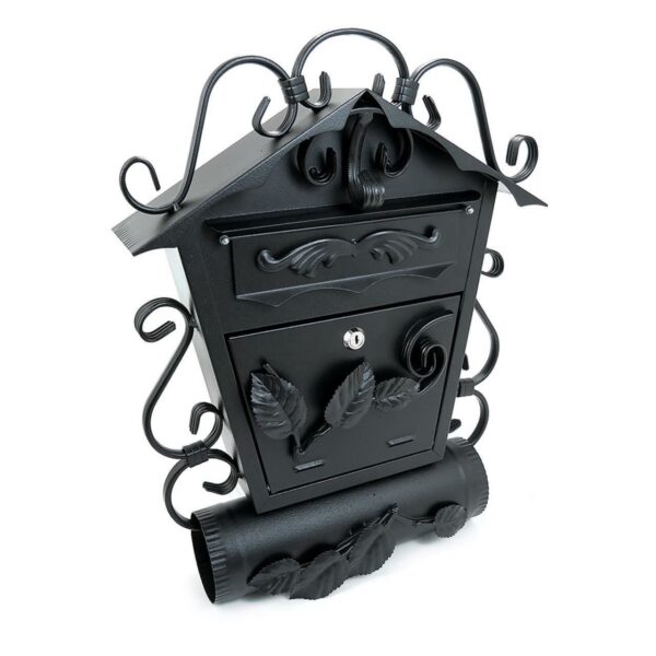 Cutie postala, cu loc pentru ziar oblic, elemente forjate, negru, format B5, 38x12.5x51.5 cm, Damech - imagine 1