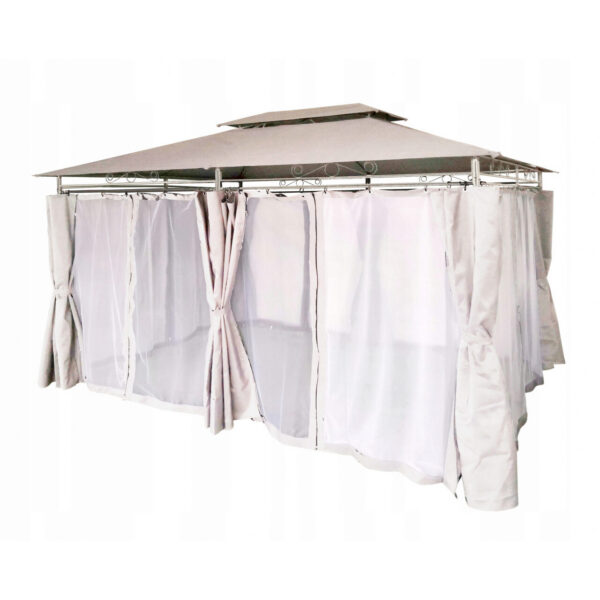 Pavilion/foisor pentru gradina/terasa, cadru metalic, cu perdele, crem, 4x2.8x2.7 m - imagine 1