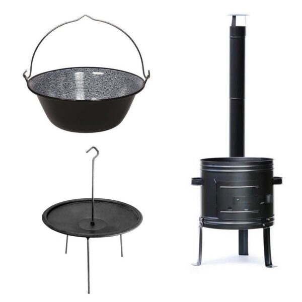 Soba, cu ceaun emailat 30 L, disc fonta 50 cm, burlan, cot, 50x67 cm - imagine 1