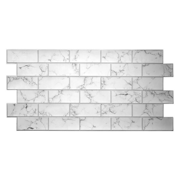 Panou decorativ, PVC, model marmura 3D, alb si negru, 96x48.5 cm - imagine 1