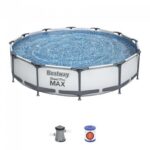 Piscina structura metalica, rotunda, cu filtru, pompa, gri, 366x76 cm, Bestway Steel Pro