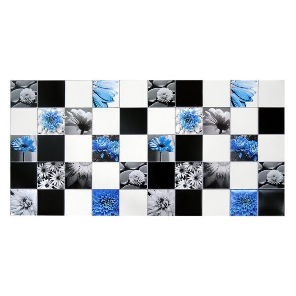 Panou decorativ, PVC, model floral, alb, negru si albastru, 96x48.5 cm - imagine 1