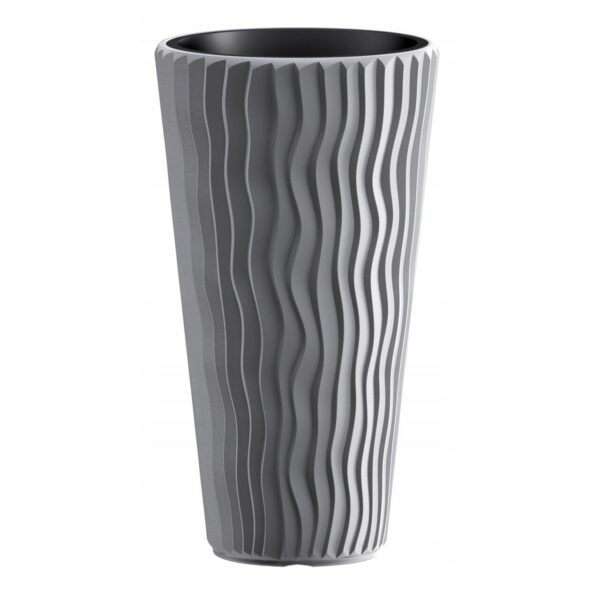 Ghiveci decorativ de flori, Prosperplast, Sandy, rotund, inalt, argintiu, 40x71 cm - imagine 1
