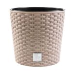 Ghiveci decorativ de flori, Prosperplast, Rato, imitatie ratan, rotund, cafeniu, 30x27 cm