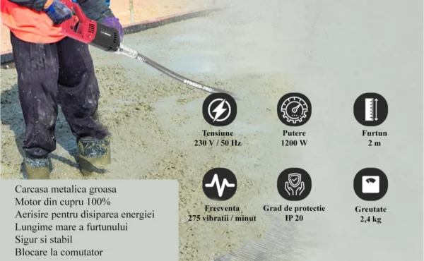 Vibrator pentru beton, 1200 W, furtun 2 m, Strend Pro - imagine 10