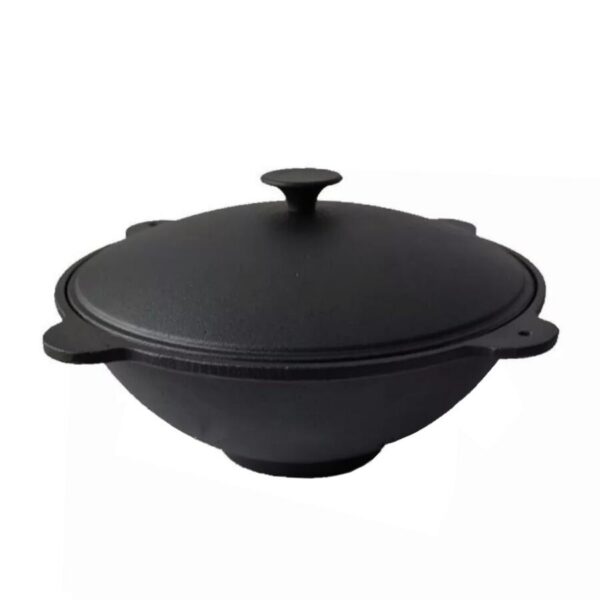 Oala de fonta tip wok, cu capac, 51.5x26 cm, Perfect Home - imagine 1