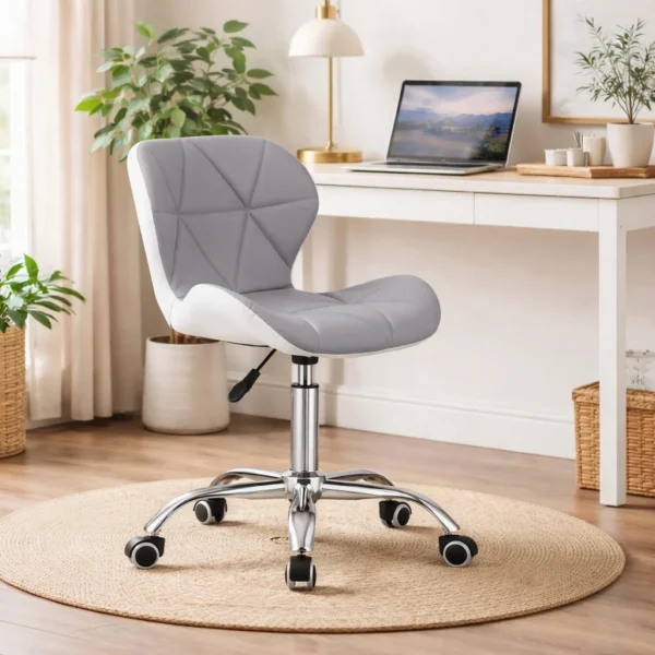 Scaun de birou, Artool, Avola, rotativ, piele ecologica, gri si alb, 47.5x55.5x84.5 cm - imagine 2