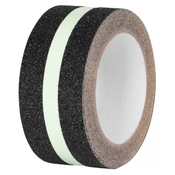 Banda antialunecare, Strend Pro, autoadeziva, extra durabila, 50 mm x 5 m, neagra cu insertie fosforescenta - imagine 1